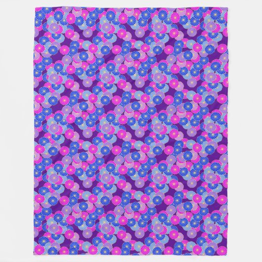 Art Deco-bloempatroon - violet, blauw en paars Fleece Deken (Voorkant)