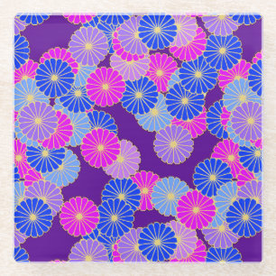 Art Deco-bloempatroon - violet, blauw en paars Glazen Onderzetter