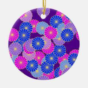 Art Deco-bloempatroon - violet, blauw en paars Keramisch Ornament
