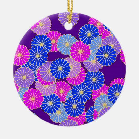 Art Deco-bloempatroon - violet, blauw en paars Keramisch Ornament (Voorkant)