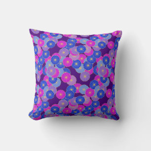 Art Deco-bloempatroon - violet, blauw en paars Kussen