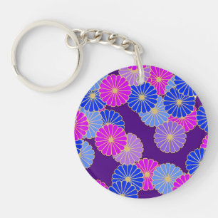 Art Deco bloempatroon - violet, blauw en paars Sleutelhanger