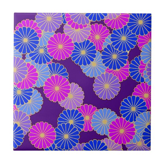 Art Deco-bloempatroon - violet, blauw en paars Tegeltje (Voorkant)
