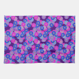 Art Deco-bloempatroon - violet, blauw en paars Theedoek