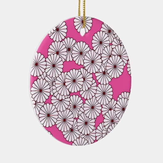 Art Deco-bloempatroon - wit op dieproze Keramisch Ornament (Rechts)