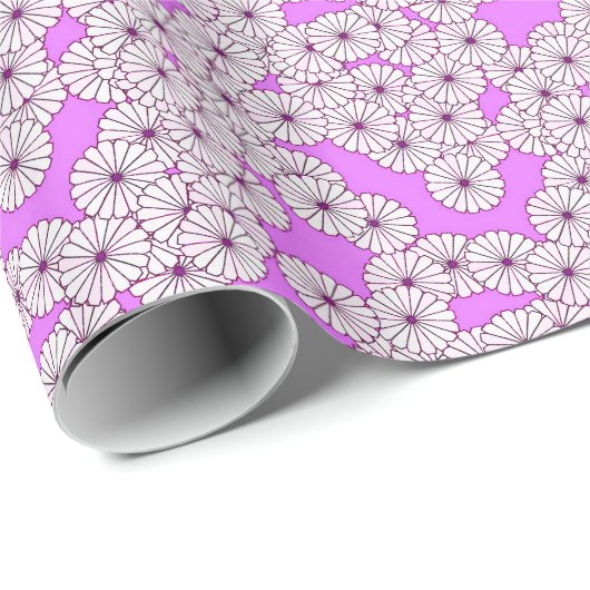 Art Deco bloempatroon - wit op orchidee Cadeaupapier (Rol Hoek)