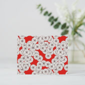 Art Deco-bloempatroon - wit op rood Briefkaart (Staand voorkant)