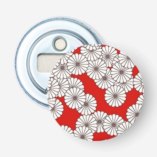 Art Deco-bloempatroon - wit op rood Button Flesopener (Voorkant)
