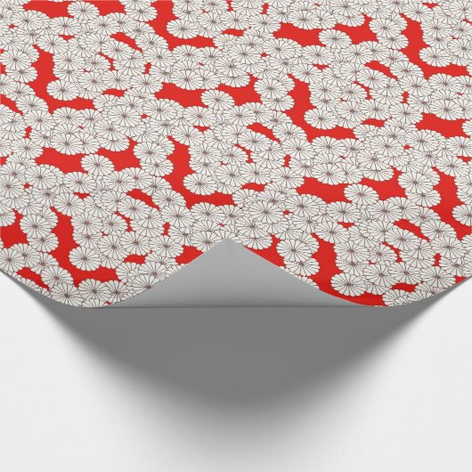 Art Deco-bloempatroon - wit op rood Cadeaupapier (Hoek)