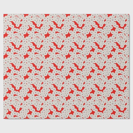 Art Deco-bloempatroon - wit op rood Cadeaupapier (Vlak)