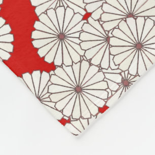 Art Deco bloempatroon - wit op rood Fleece Deken