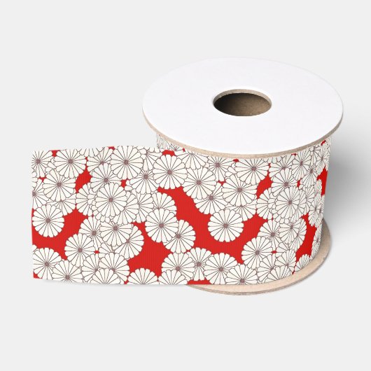 Art Deco-bloempatroon - wit op rood Grosgrain Lint (Spoel)