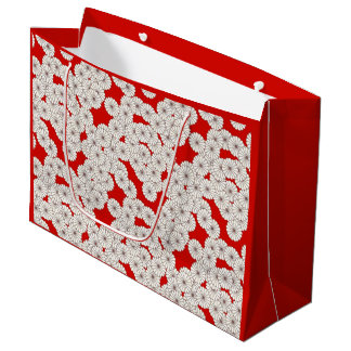 Art Deco-bloempatroon - wit op rood Large Cadeautasje