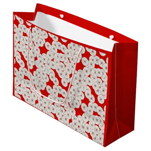 Art Deco-bloempatroon - wit op rood Large Cadeautasje (Voorkant Gekanteld)