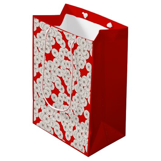 Art Deco bloempatroon - wit op rood Medium Cadeauzakje (Voorkant Gekanteld)