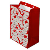 Art Deco bloempatroon - wit op rood Medium Cadeauzakje (Achterkant Gekanteld)