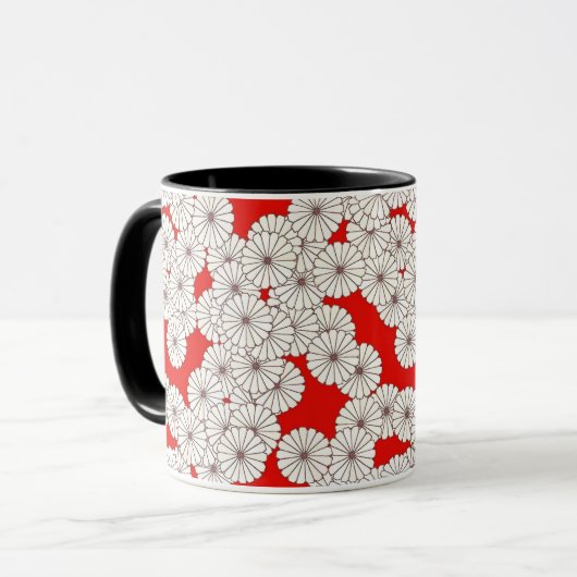 Art Deco-bloempatroon - wit op rood Mok (Voorkant links)