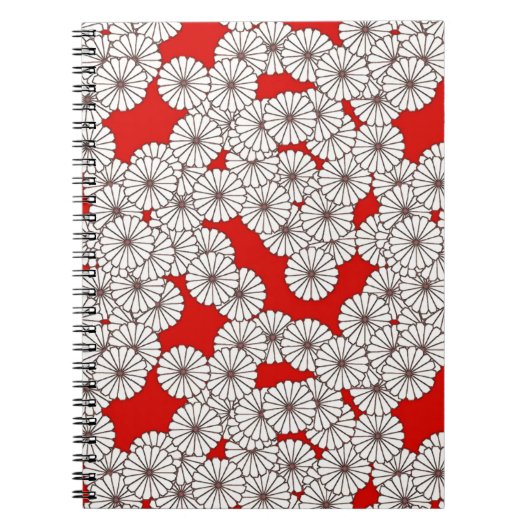 Art Deco-bloempatroon - wit op rood Notitieboek (Voorkant)