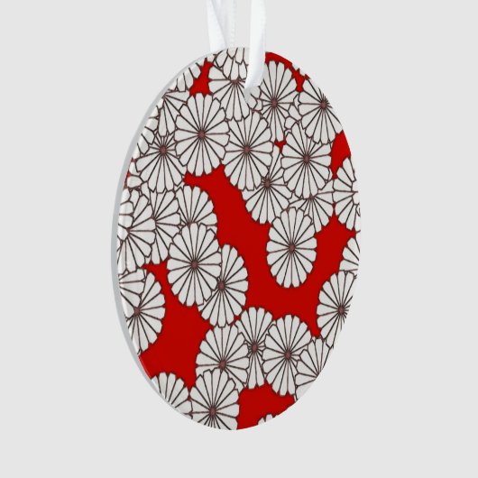 Art Deco-bloempatroon - wit op rood Ornament (voorkant)