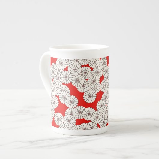 Art Deco-bloempatroon - wit op rood Porselein Kop (Links)