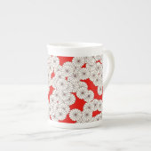 Art Deco-bloempatroon - wit op rood Porselein Kop (Voorkant rechts)