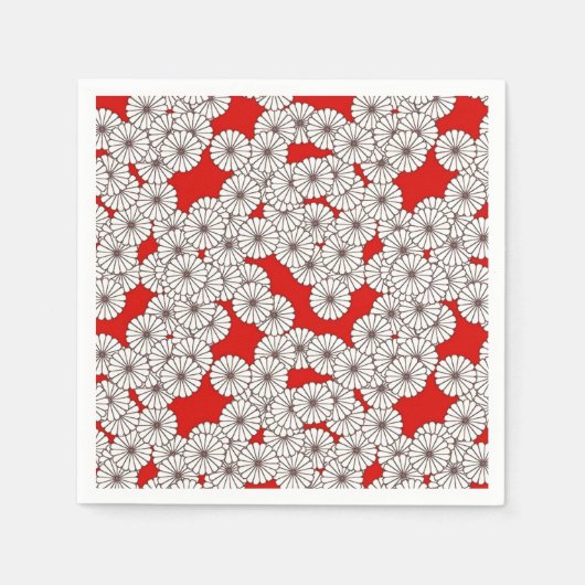Art Deco bloempatroon - wit op rood Servetten (Voorkant)