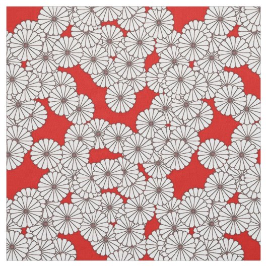 Art Deco-bloempatroon - wit op rood Stof (Swatch)