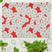 Art Deco-bloempatroon - wit op rood Theedoek (Gevouwen)