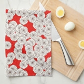 Art Deco-bloempatroon - wit op rood Theedoek (Quarter Fold)