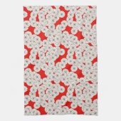 Art Deco-bloempatroon - wit op rood Theedoek (Verticaal)