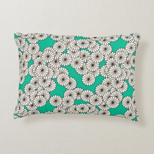 Art Deco-bloempatroon - wit op turkooizen Accent Kussen