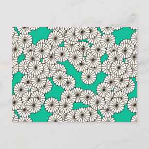Art Deco-bloempatroon - wit op turkooizen Briefkaart