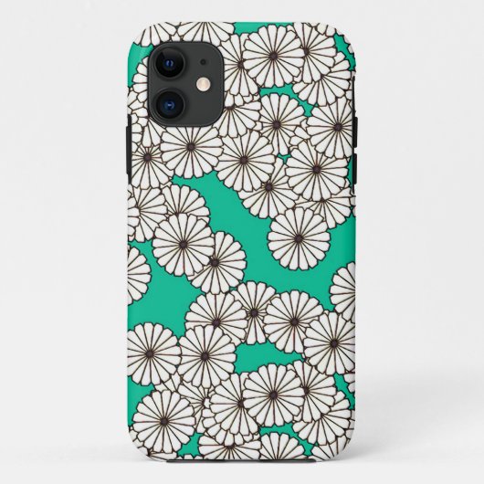 Art Deco-bloempatroon - wit op turkooizen Case-Mate iPhone Case (Achterkant)