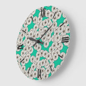 Art Deco-bloempatroon - wit op turkooizen Grote Klok (Hoek)