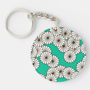 Art Deco-bloempatroon - wit op turkooizen Sleutelhanger