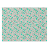 Art Deco-bloempatroon - wit op turkooizen Tafelkleed (Voorkant (Horizontaal))