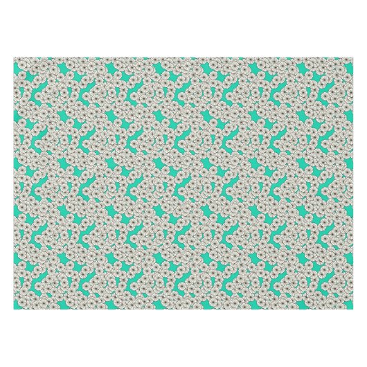 Art Deco-bloempatroon - wit op turkooizen Tafelkleed (Voorkant (Horizontaal))
