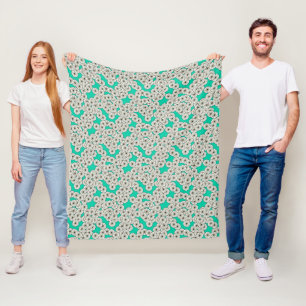 Art Deco bloempatroon - wit op turquoise Fleece Deken