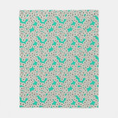 Art Deco bloempatroon - wit op turquoise Fleece Deken (Voorkant)