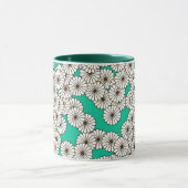 Art Deco bloempatroon - wit op turquoise Mok (Midden)