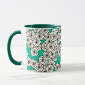 Art Deco bloempatroon - wit op turquoise Mok (Links)