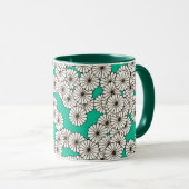 Art Deco bloempatroon - wit op turquoise Mok (Voorkant rechts)