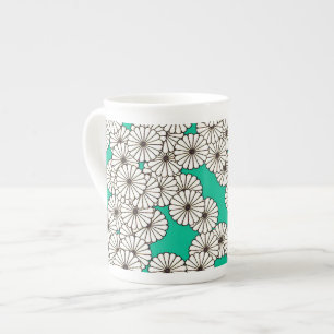 Art Deco bloempatroon - wit op turquoise Porselein Kop