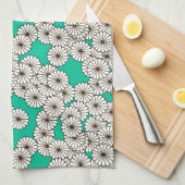 Art Deco bloempatroon - wit op turquoise Theedoek (Quarter Fold)