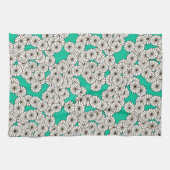 Art Deco bloempatroon - wit op turquoise Theedoek (Horizontaal)