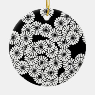 Art Deco-bloempatroon - wit op zwart Keramisch Ornament
