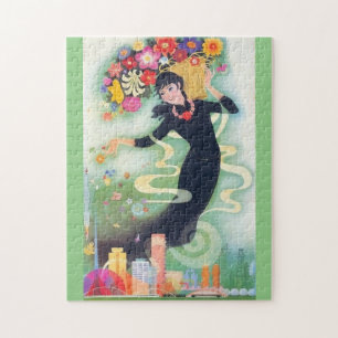  Art Deco Bloemvrouw Legpuzzel