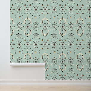 Art Deco Bloom: Mint Geometrisch Bloemenpatroon Behang
