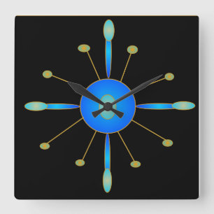 Art Deco Blue/Aqua/Gold > Creative Clocks Vierkante Klok