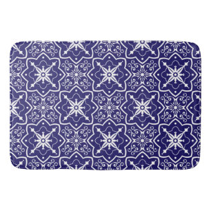 Art Deco Blue en White, Abstract vertakt patroon Badmat